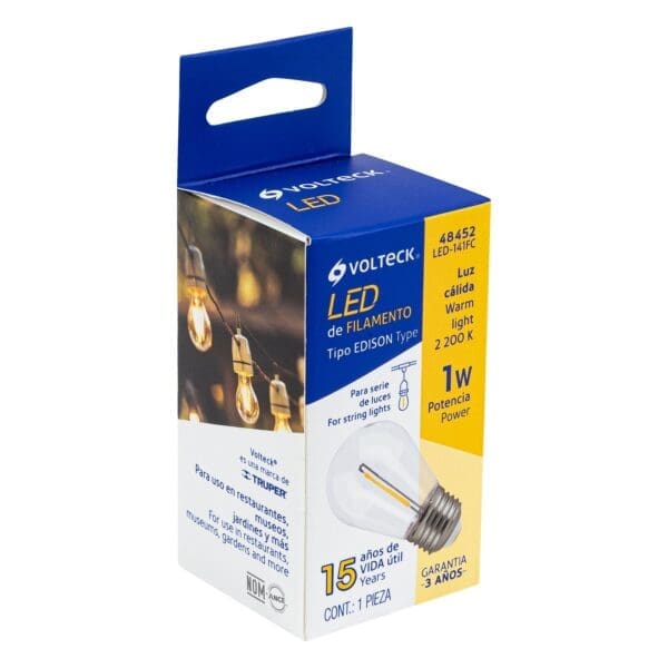 LAMPARA LED S14 CON FILAMENTO 1 W, LUZ CALIDA, CAJA, VOLTECK - Imagen 2