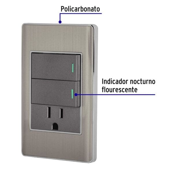 PLACA RAMADA ACERO 2 INTERRUPTORES Y CONTACTO 1 MOD, LISBOA - Imagen 2