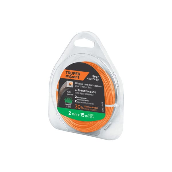 HILO PARA DESBROZADORA DUAL 2 MM (15 M) NARANJA TRUPER